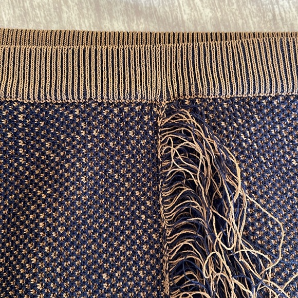 Jcrew A-line midi sweater skirt, light pecan/ navy, fringe wrap sizeL, nwt - Picture 5 of 10